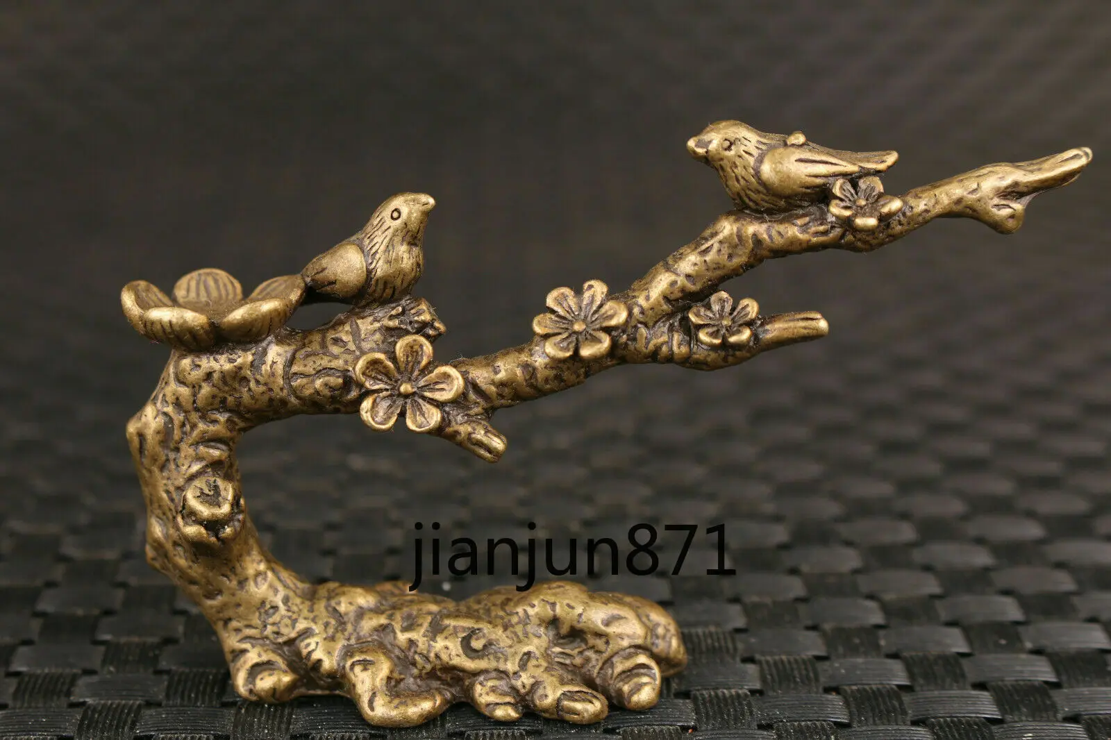 Chinese Lucky Bronze Lucky Bird on Club Statue Figure Tea Pet Collectable