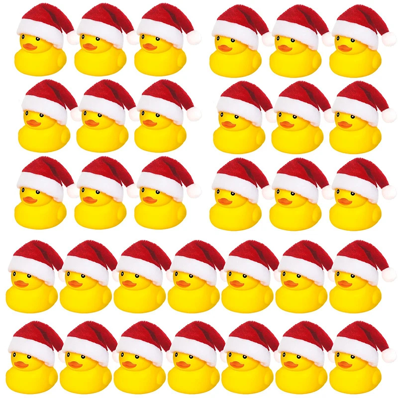 24/48 unidades de patos de goma con sombreros navideños: juguetes pequeños, amarillos, flotantes y chirriantes para bañera para niñas y niños, ducha, vacaciones, Navidad