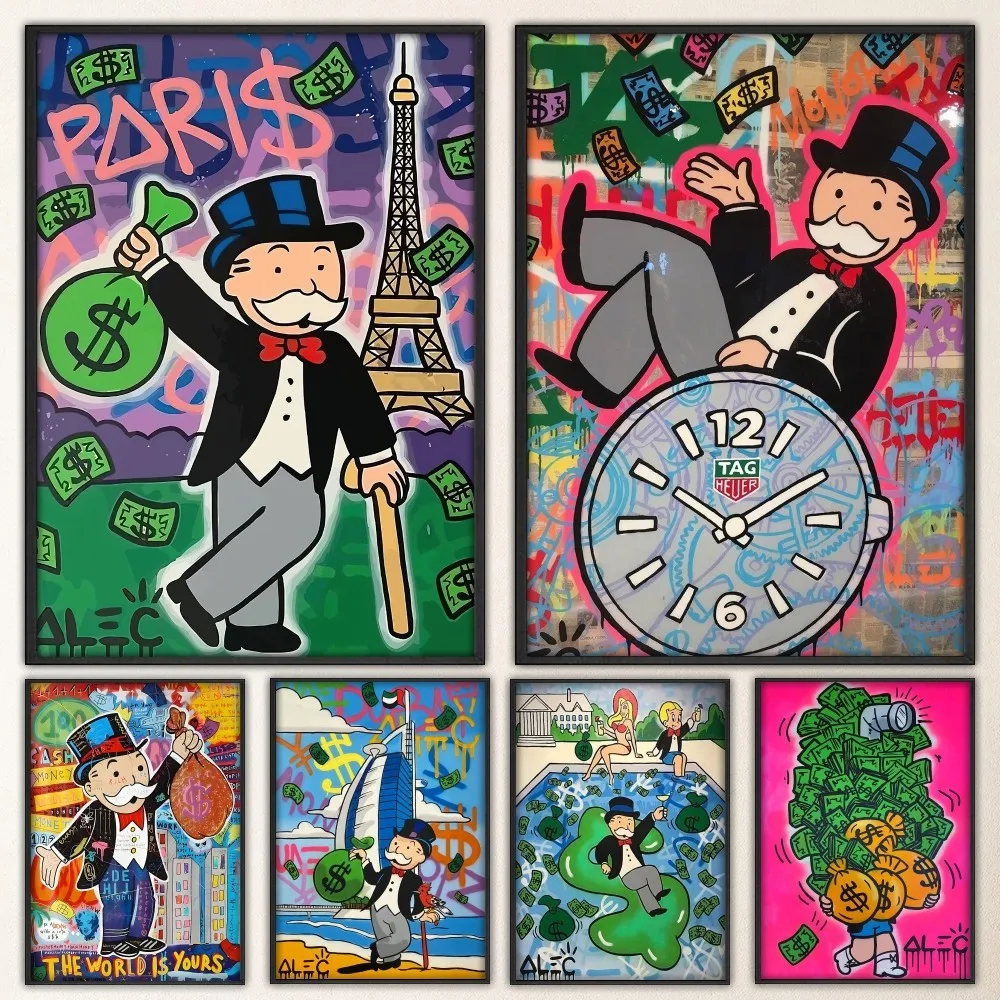 Alec Monopoly And Inspiring Money Poster Fancy Poster Wall Sticker for Living Room Bar Vintage Decorative Painting Middle