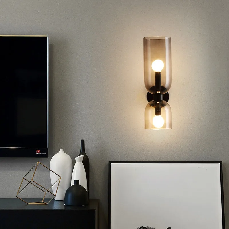 

Nordic LED Wall Lamps Glass Bedroom Bedside Lamp Living Room Background Corridor Foyer Creative Light Fixtures