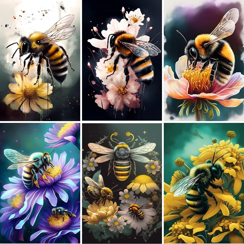 New Full Drill,Square/Round Diamond Painting Wild Honey Bee Picture, Bees on Flowers Алмазная Мозаика diamond art painting kits