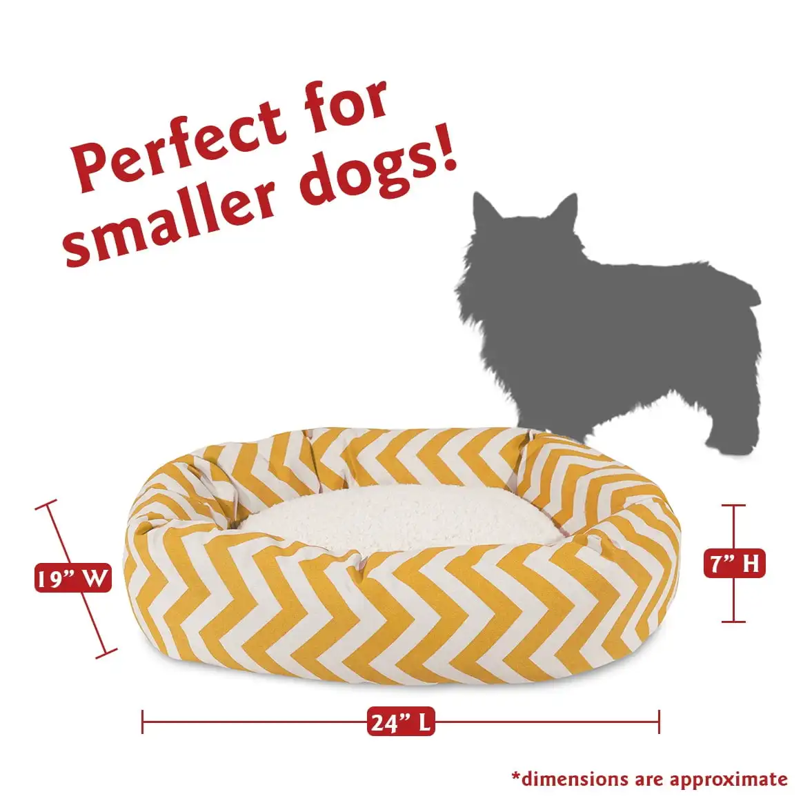 

Sherpa Chevron Bagel Pet Bed for Dogs, Calming Dog Bed Washable, Small, Yellow