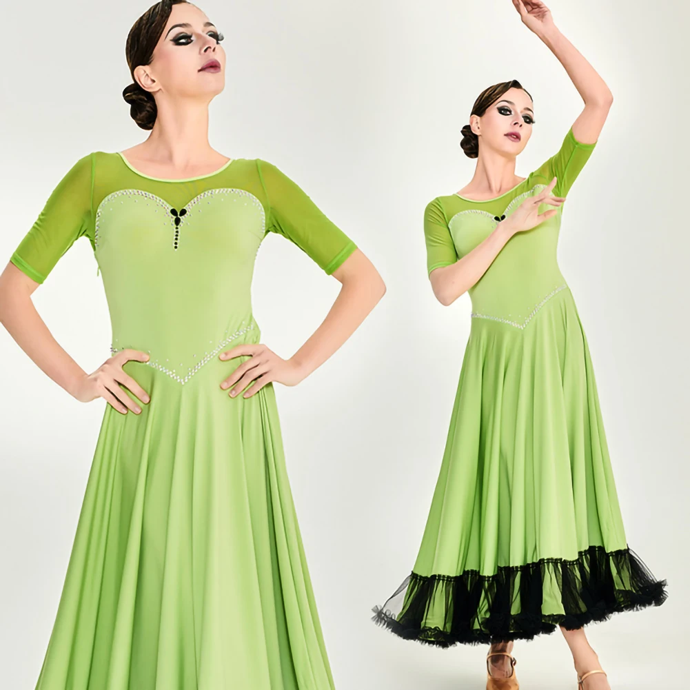 โมเดิร์นการแข่งขันเต้นรําอย่างเป็นทางการโอกาส Rhinestone เครื่องแต่งกายผู้หญิง 2025 Waltz กีฬาเต้นรําชุดสีชมพูสีแดง