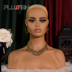 Square Face Mannequin Head With Shoulders Realistic Wigs Display Head With Freckle Dummy Head For Wigs Pvc Female Manikin Head