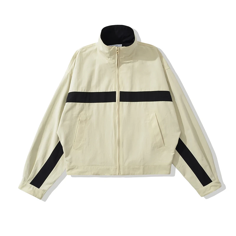 YENKYE Autumn Women's Color Block Zip Up Track Jacket Contrast Stripe Lapel Collar Loose Cropped Sport Bomber Coat