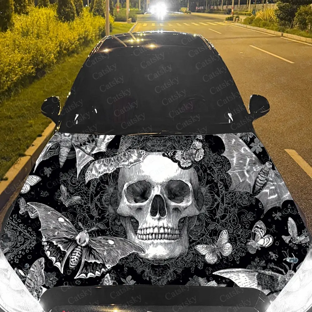 

Car Decal Skull with Floral & Butterfly Artistic Fusion in Ornate Design, Creating a Mysterious and Intricate Visual Car Hood St