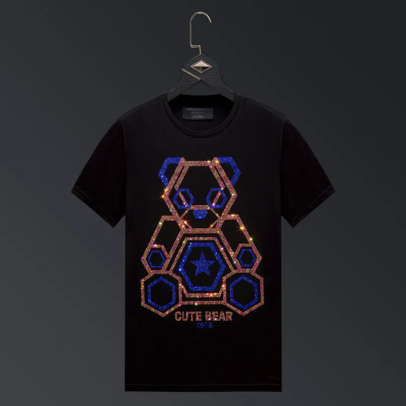 

Plus Size 6XL 2025 Cute Bear Diamonds T Shirts Men Brand Short Sleeve Fashion Man Streetwear O Neck Mercerized Cotton Tshirts