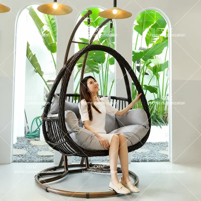 Outdoor Double Rattan Hanging Basket Chair Indoor Balcony Courtyard Cradle Lazy Swing Seat Wicker Hammock Chair for Two