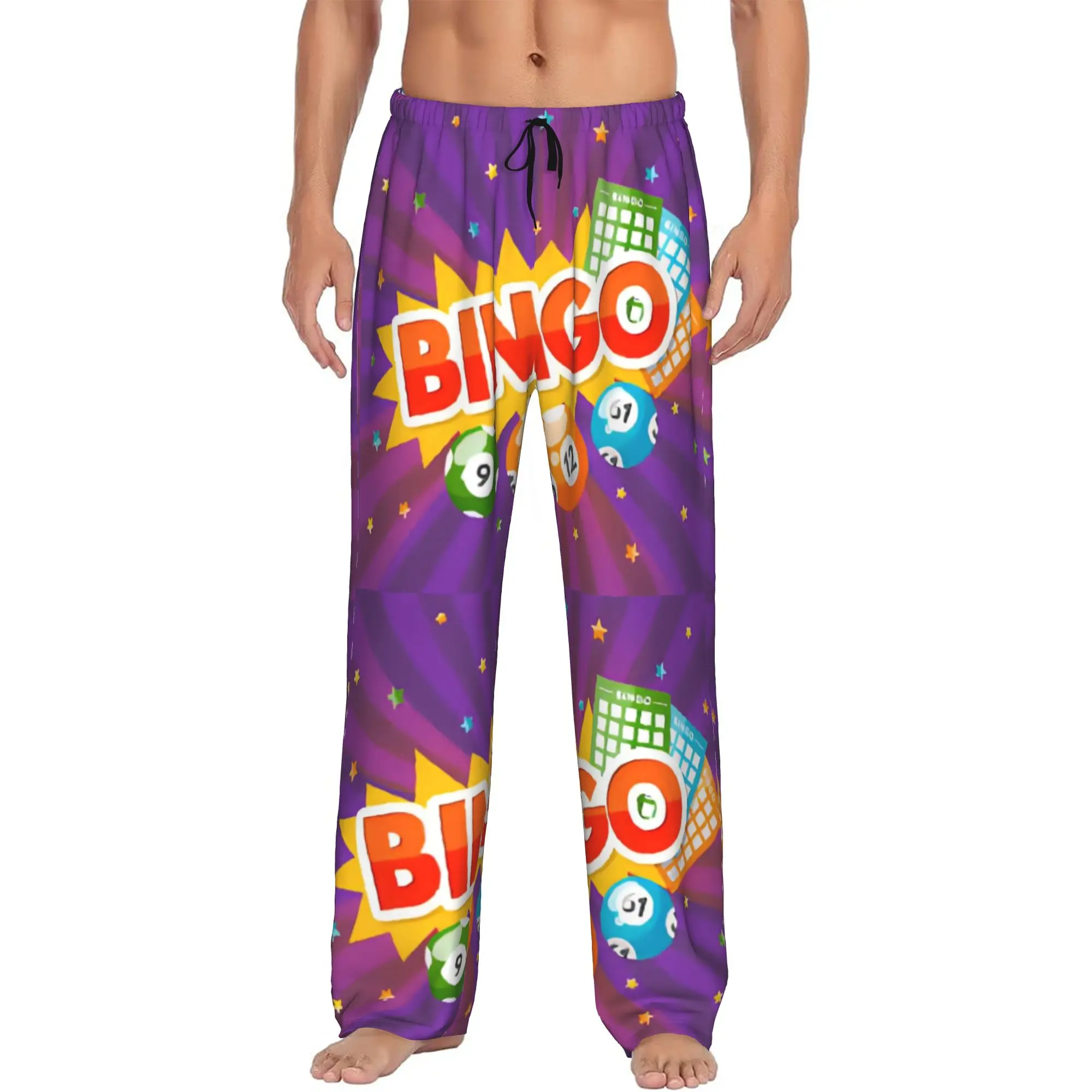 Custom Printed Bingo Pajama Pants Men's Cards Game Sleep Sleepwear Bottoms with Pockets