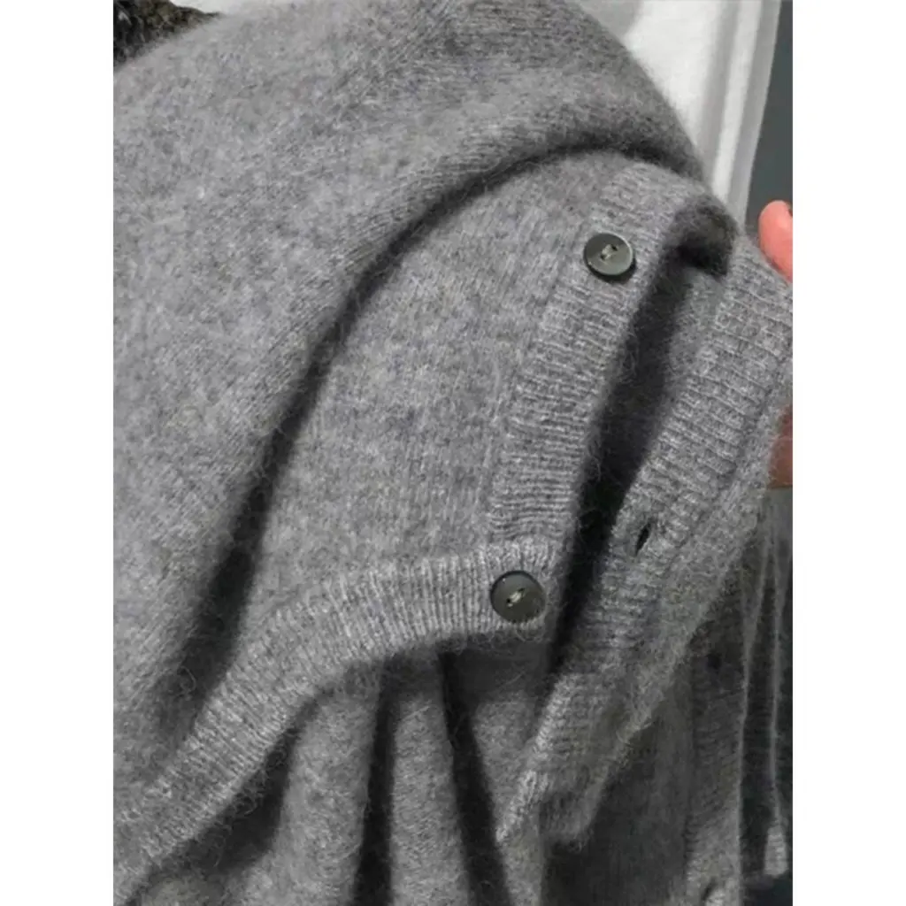

Women's Chic Loose Cardigan Jacket round Neck Pure Color Knitwear Versatile Outerwear for Autumn Winter