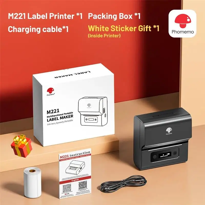 Top M221 Portable Printer Mini Label Maker 75mm Thermal Label Printer for Barcode Address Labeling Mailing Folder Labels