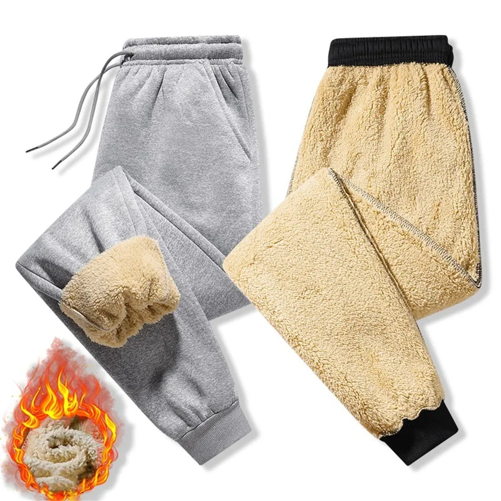 Men Winter Warm Fleece Pants Warm Thicken Lambswool Sweatpants Outdoor Leisure Thickened Jogging Drawstring Pants For Men