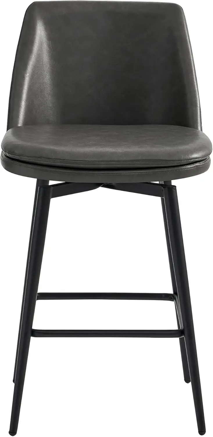 CHITA Counter Height Swivel Barstools FSC Certified Upholstered Faux Leather Set of 2 Metal Base 27.2