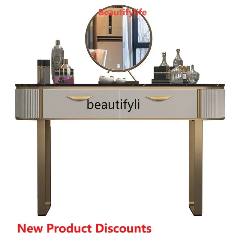 X188 LLight Luxury Dressing Table Bedroom Marble Makeup Table Modern Simple Stainless Steel Storage Cabinet with Mirror