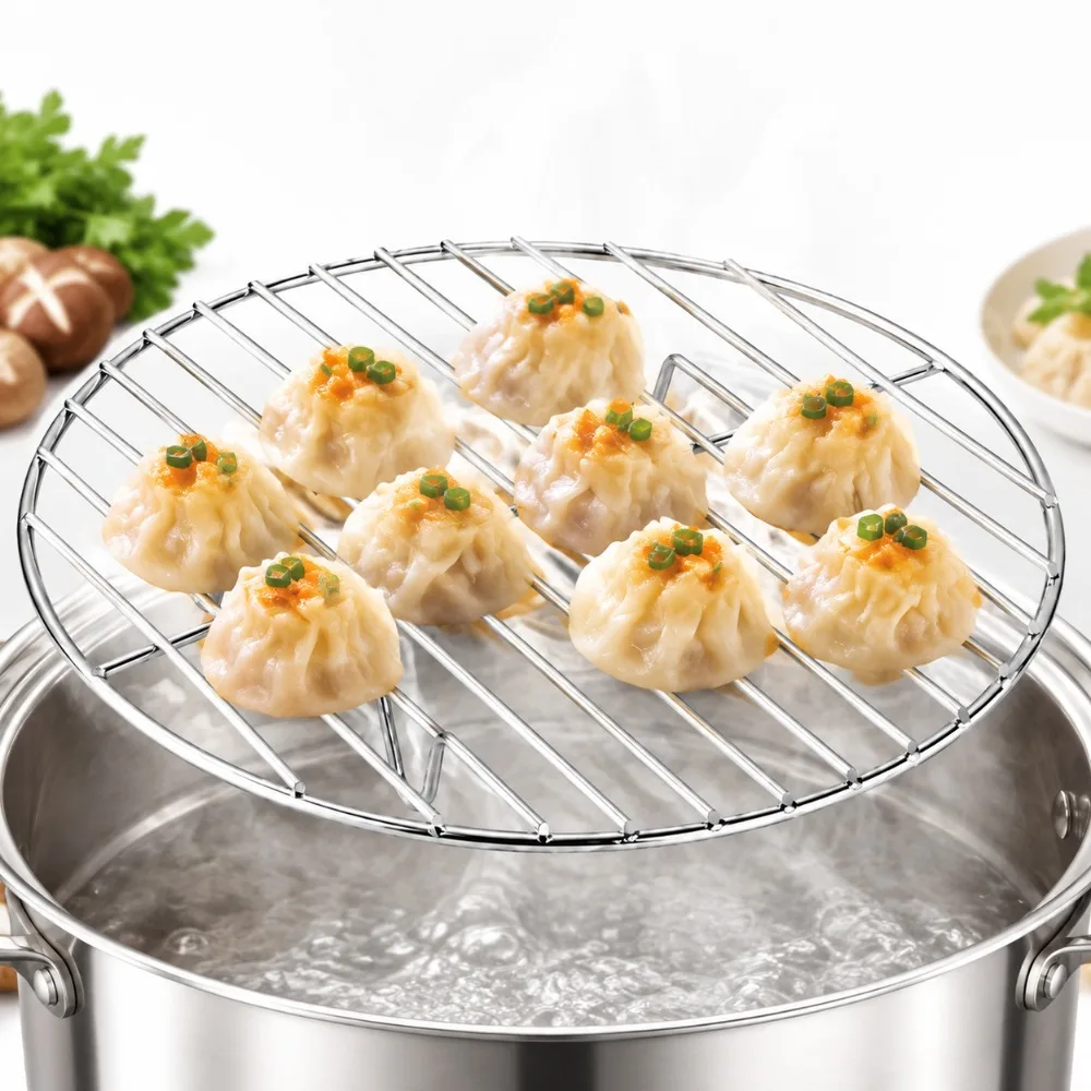 Stainless Steel Steaming Rack Anti Burn Anti Stick Steamer Tray Water Separated Round Wire Rack Steaming Vegetables Meat Buns