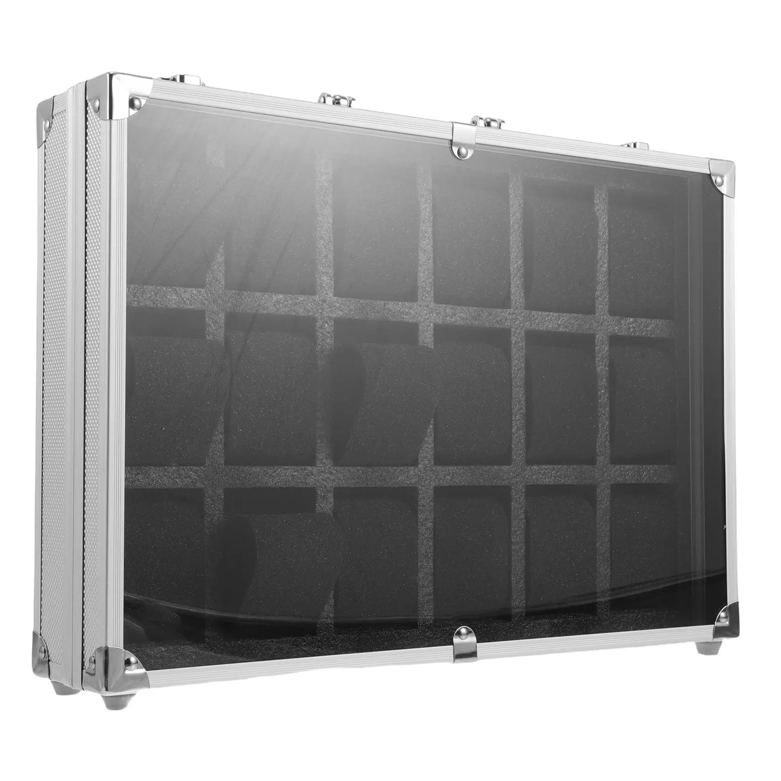 Aluminum Alloy Watch Display Case Watch Presentation Box 18-slot Watch Collection Box With Clear Window Wristwatch Tote Box