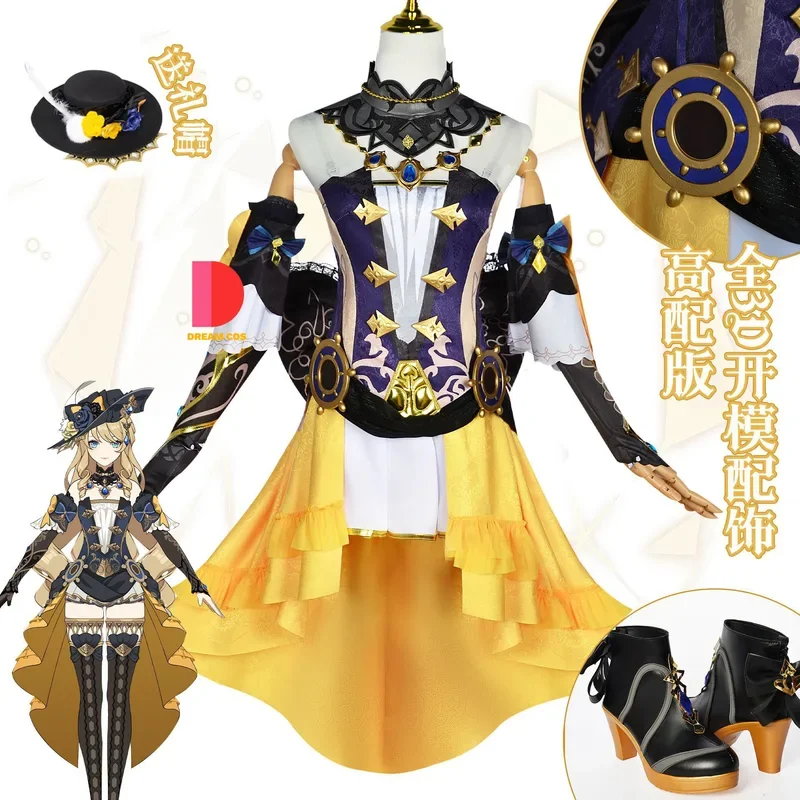 Genshin Impact Navia Cosplay Costume Wig Hat Set Women Dress Uniform Halloween Party Outfit for Girls Complete Accessories@0Z*