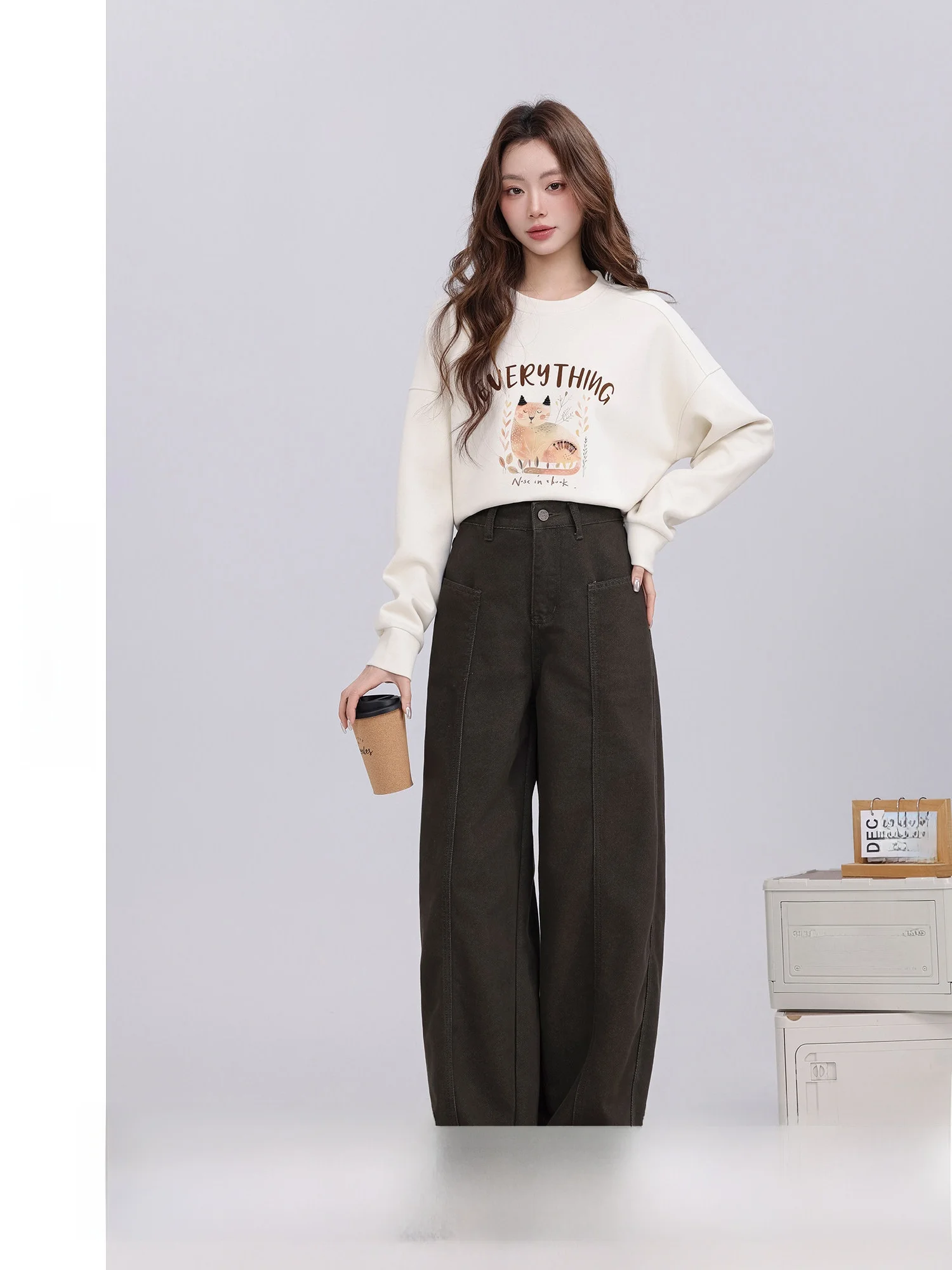 

High Waist Straight Leg Pants Women's Korean Style Loose Casual Trousers Spring 2026 New Fashion Casual Polyester Fiber