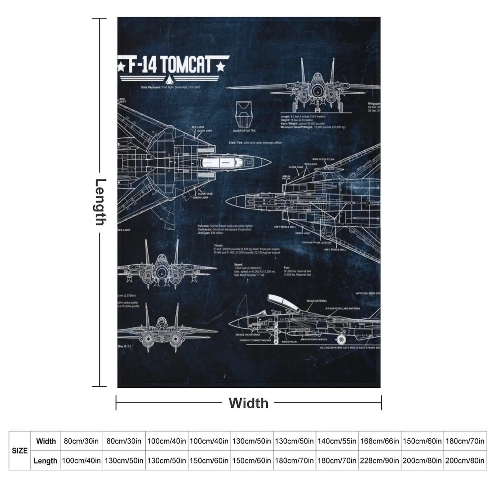 Tomcat F-14 Blueprint Tapestry USAF Navy Throw Blanket couch cozy soft plush fuzzy picnic outdoor blanket