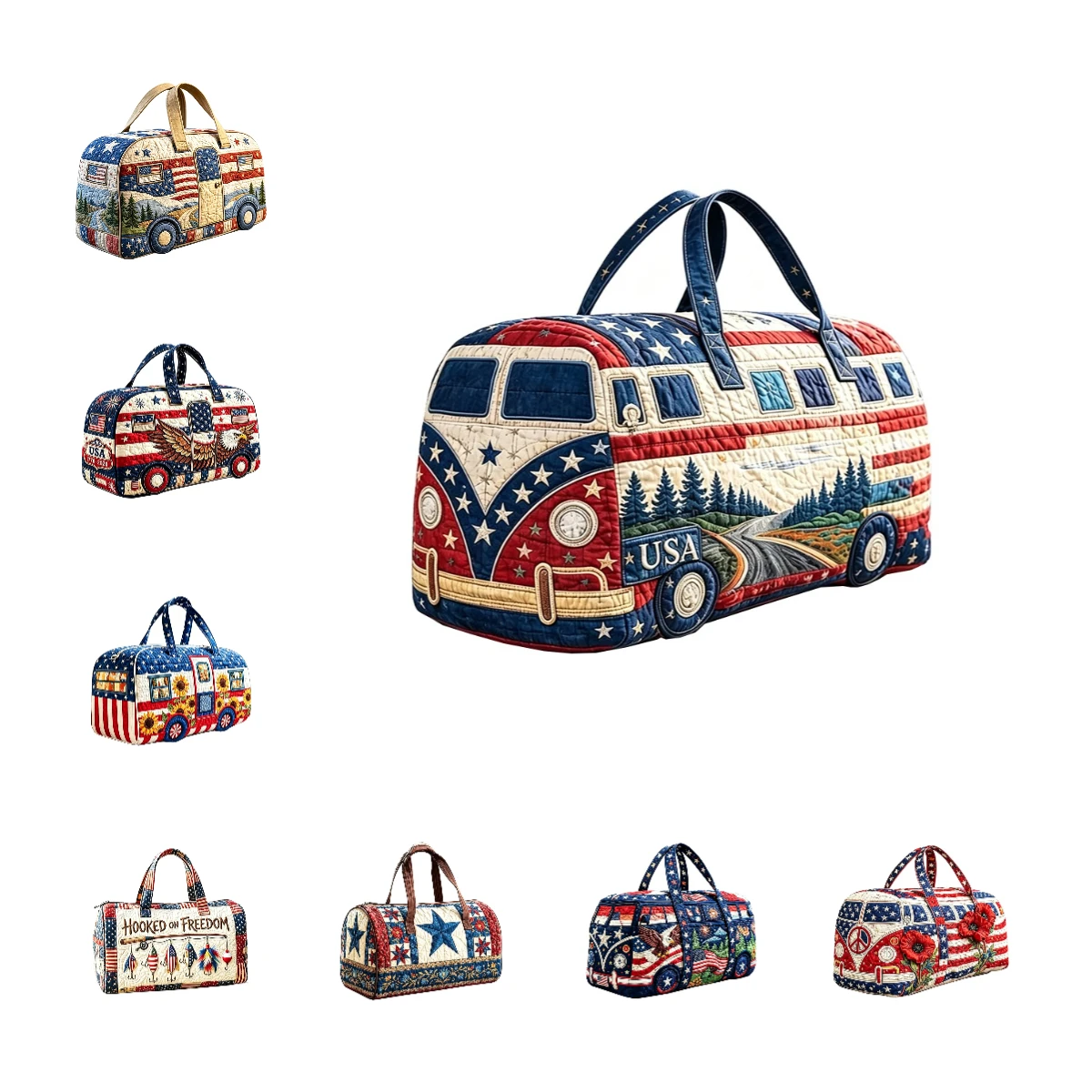 

Patriotic USA Flag Print Quilted Duffle Bag America 250th Anniversary Travel Tote Women Men Outdoor Weekender Handbag
