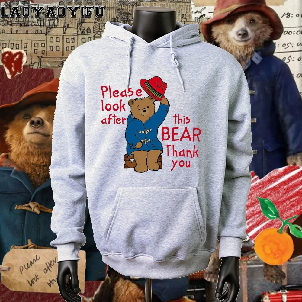 Please Lookafterthis Bear Thank You Cartoon Paddington Bear in London Graphic Unisex Hoodie Women Casual Everyday Women Clothing