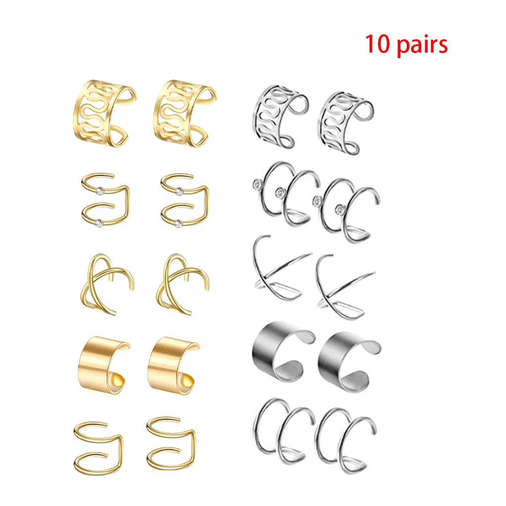 남녀공용 비 피어스 합금 귀걸이 클립, 스테인리스 스틸 귀걸이 세트, 연골 클립, 실버, 골드, 10 쌍