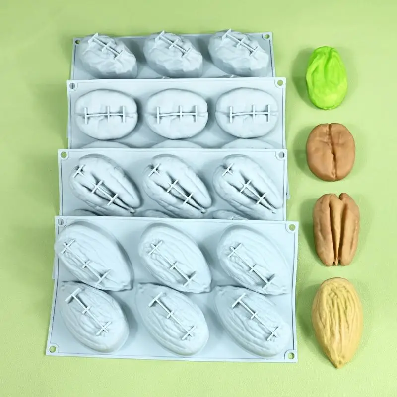 New 6 Holes Nut Silicone Chocolate Mold Pecan Pistachios Mousse Cake Non Stick Flexible Silicone Baking Pan Baking Tool