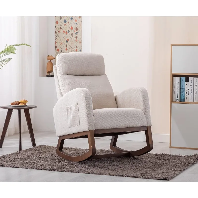 

Comfy Rocking Chair, Upholstered Accent Glider Rocker for Baby Nursery or Relaxation, Living Room Armchair with High Ba