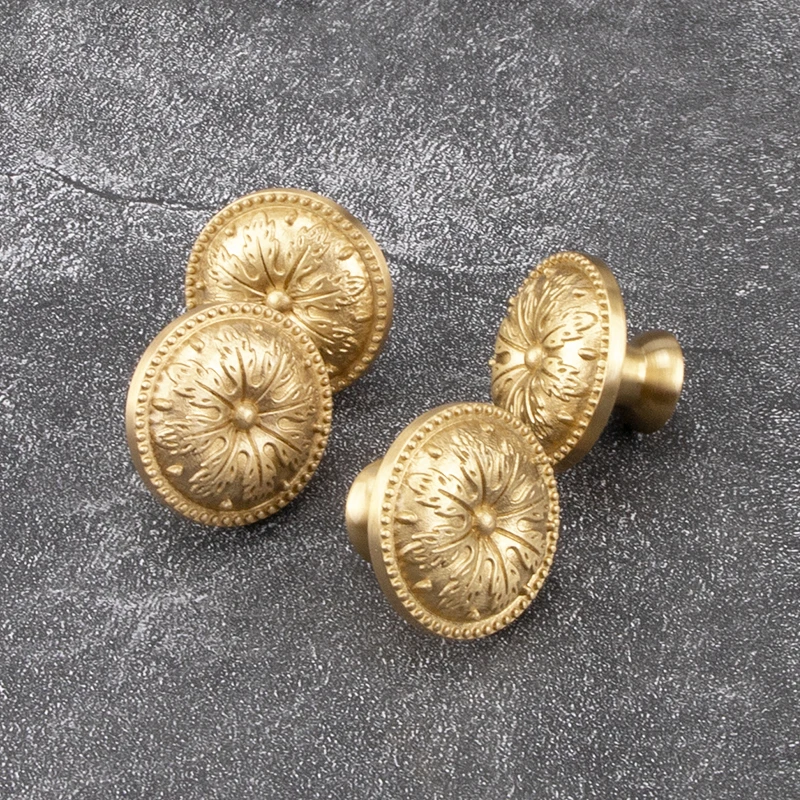 Brass handle single hole solid cabinet door light gold European style drawer kitchen shoe cabinet wardrobe brass knob