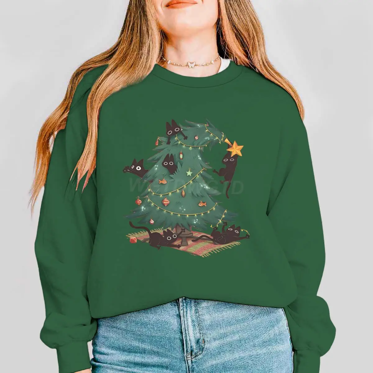 مضحك شجرة القط الأسود طباعة النساء بلوزات عيد ميلاد سعيد حفلة مطابقة الملابس الكرتون الحيوان تصميم عيد الميلاد بلايز عادية