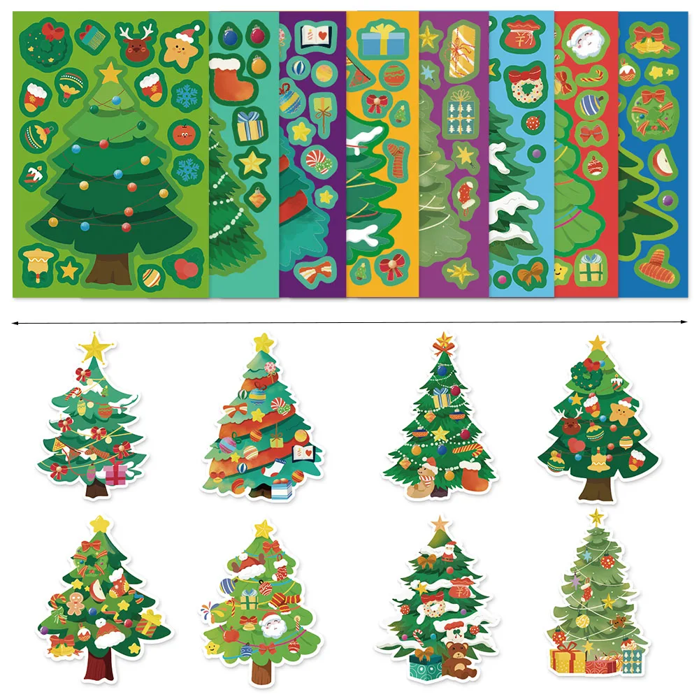 8 pçs diversão de natal árvore de natal colagem criativa diy adequado para casos de telefone, comprimidos, copos de água e adesivo de brinquedo decorativo