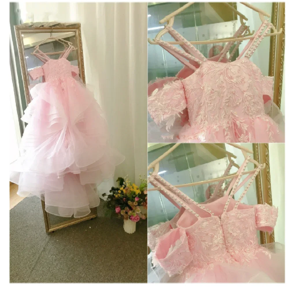 Vestido de flor de ombro inchado para meninas, fora da princesa, primeira comunhão, aniversário, casamento, vestido bonito para crianças, presentes infantis