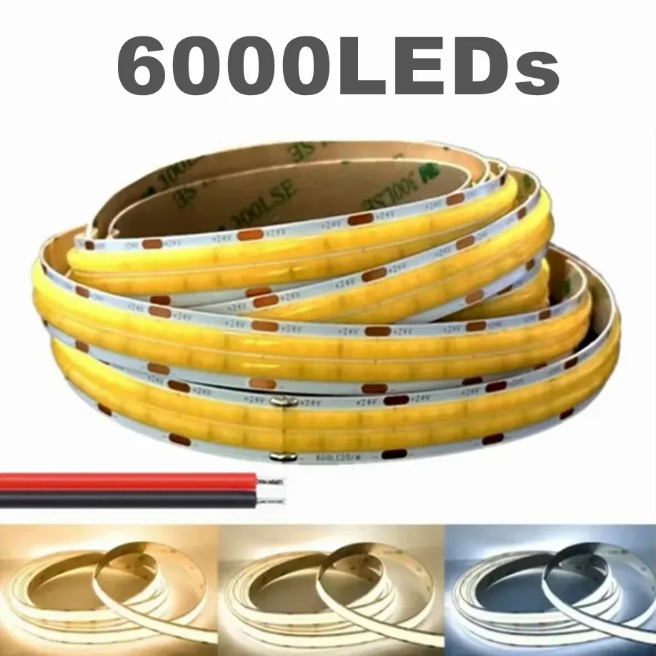 

Double Row COB LED Strip Flexible 600LEDs/M Super Bright High Density Strip 2000LM/M DC24V Dimmable LED Lights 3000K 4000K 6500K