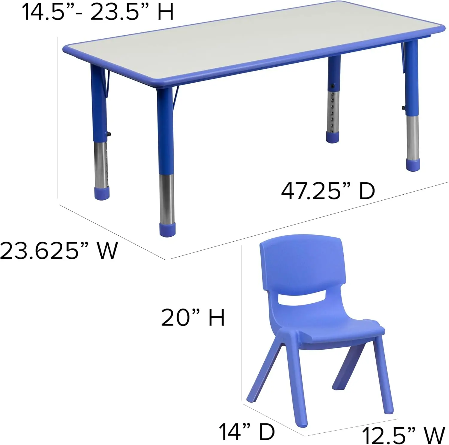 Mesa de actividades ajustable para el aula Emmy con 6 sillas apilables, mesa de actividades rectangular de plástico para niños