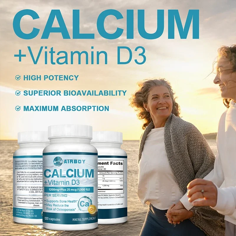 Capsule di calcio + vitamina D3-supporta ossa, cuore, muscoli e salute immunitaria