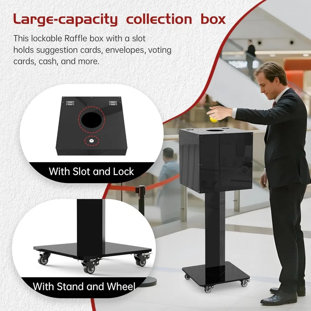 صندوق سحب قابل للقفل من الأكريليك الأسود مع حامل - صندوق تجميع التبرع الكبير مع فتحة للتصويت والرسومات ومرفف الصمامات والإخراج #4