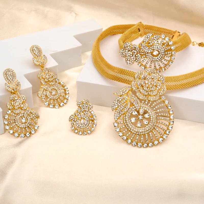 ZEADear Bridal Jewelry Set Italian Gold Plated Indian Designers Dress Necklace Matching Chokers Luxury four pcs Jewelry Set