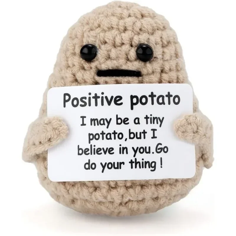 New Positive Energy Potato Hug Pocket Mini Handmade Plush Wool Knitting Doll with Card Funny Christams Gift Home Room Decoration