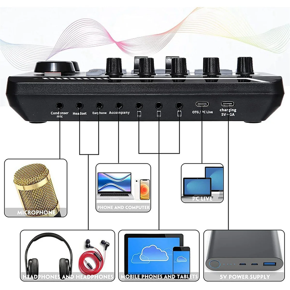 Kit de placa de som AT53 2X F998, kit de microfone BM-800, com placa de som ao vivo, microfone condensador para jogos de PC com misturador de áudio