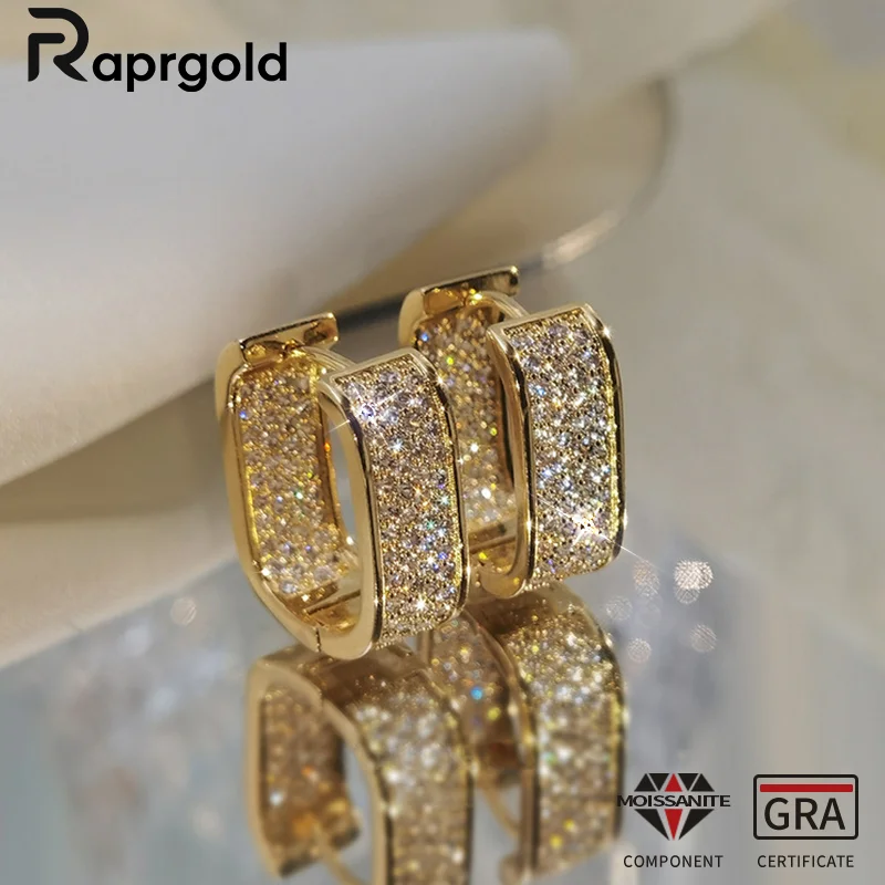 

RAPRGOLD Pave Setting Full Moissanite Hoop Earrings for Women S925 Sterling Silver Square Earring Fine Jewelry Gifts Pendientes