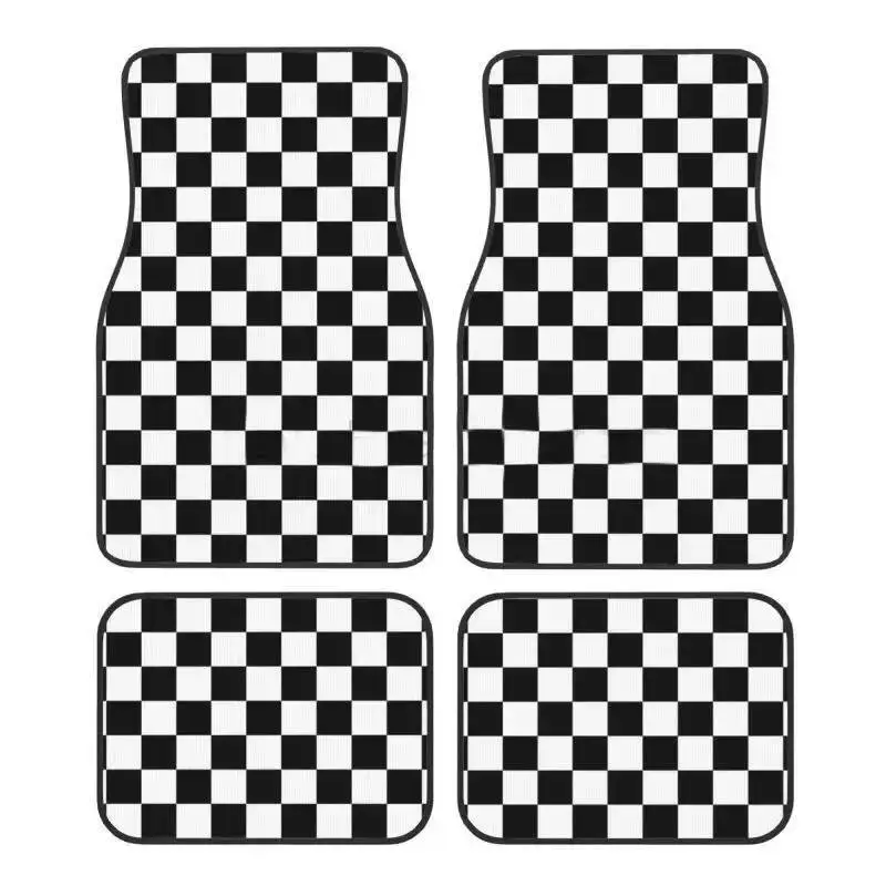 

Green White Plaid Car Floor Mats Set Universal Fit Anti-Slip Durable Carpet Foot Pads Auto Protection For Car SUV Van Suit Gift