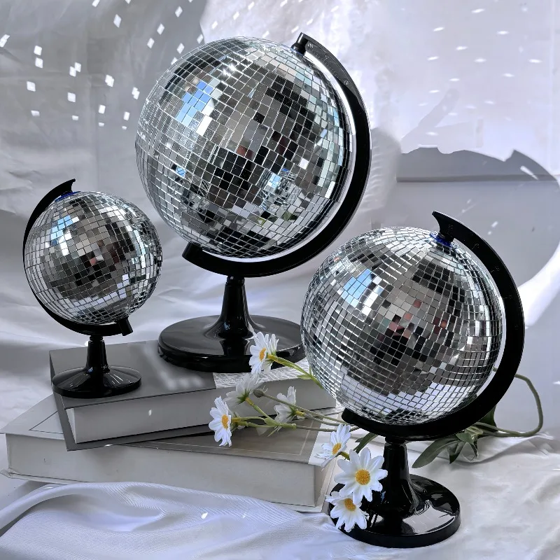Disco Globe Glass Mirror Round Globe Hand-Applied Crafts Shiny Desktop Ornament Home Decoration Party Garden Supplies Gift