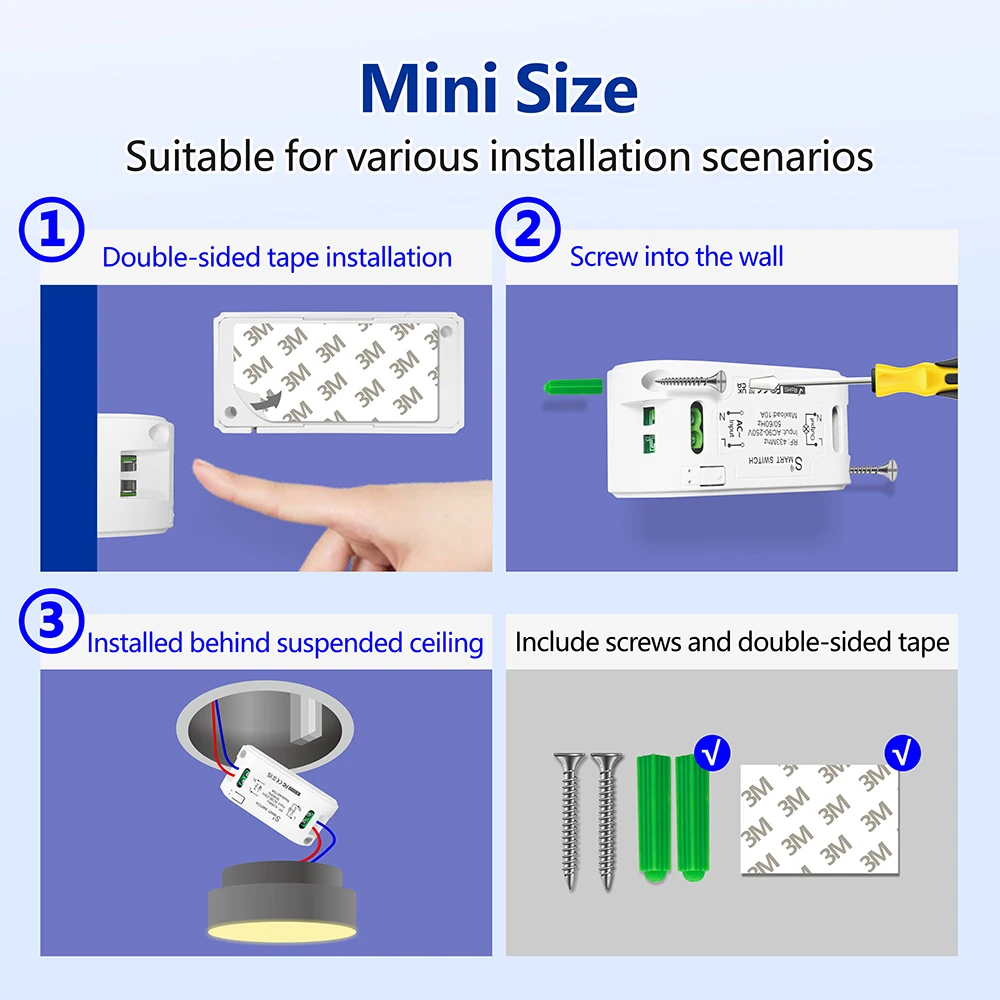 Universal Wireless Remote Control Switch AC 110V 220V 10A RF433MHz Mini Relay Receiver,50 Meters Transmitter,for Lamp Fan ON/OFF