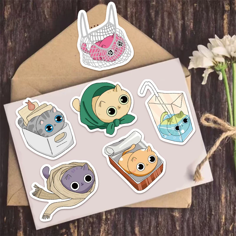 50 قطعة لطيف القط إخفاء والسعي القط الكتابة على الجدران ملصقات الكرتون DIY بها بنفسك جراب هاتف دفتر كوب ماء حقيبة ملصقات الاطفال اللعب الهدايا