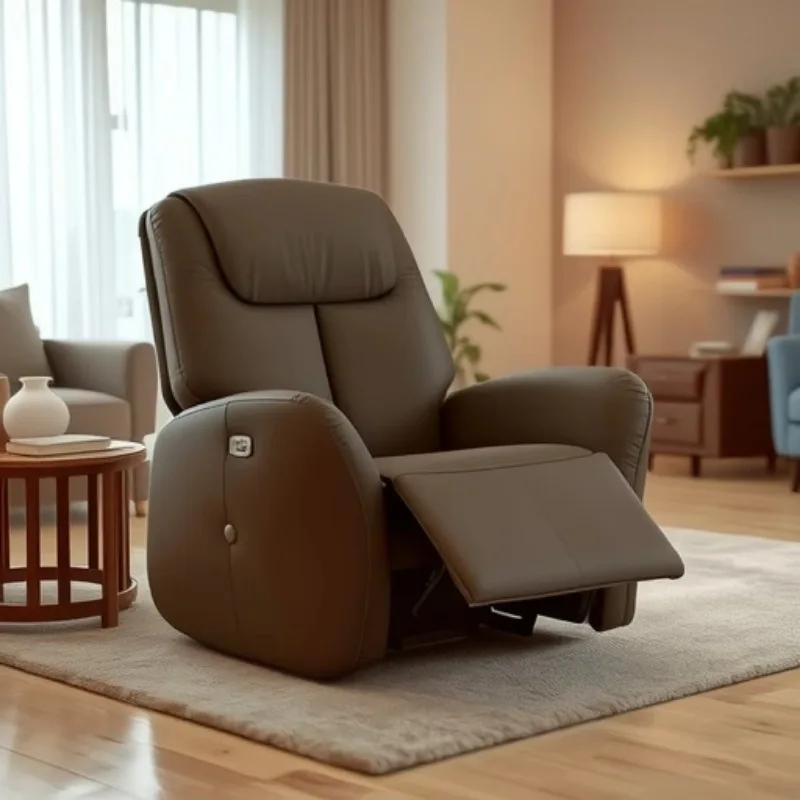 #@ Eco-friendly Wood-free Rocking Sofa Recliner with Leather Upholstery High Density Sponge Filling and Metal Frame