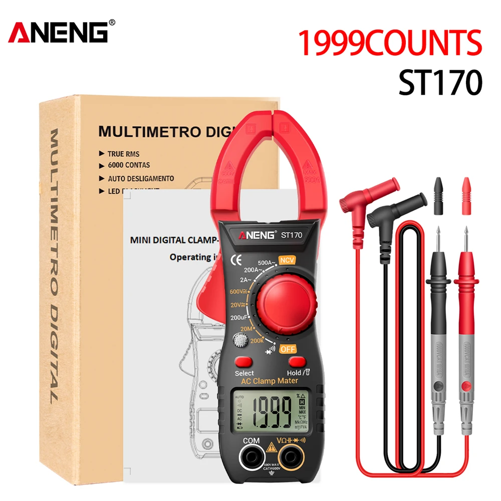 ANENG ST170 Clamp Meter Digital Multimeter 500A AC Current AC/DC Voltage Tester 1999 Counts Hz Capacitance NCV Ohm Diode Test