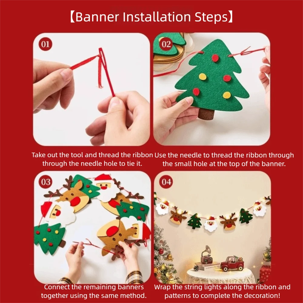 Hanging Ornaments Christmas Banner Felt Material Festive Garland Merry Christmas Decor Christmas Theme Pull Flag Design