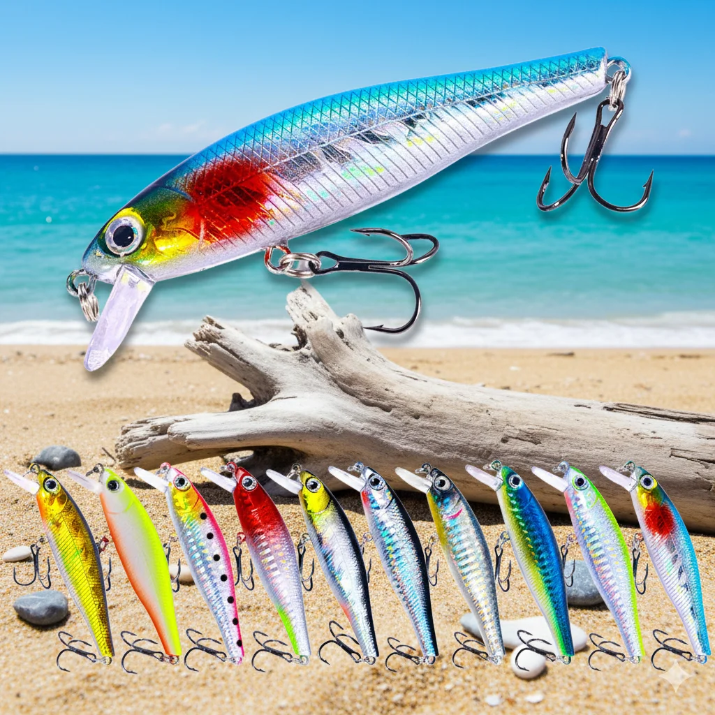 

Набор из 10 приманок: воблеры-крэнки, джеркбейты, минноу, каркбейты, свимбейты, искусственные приманки, длина 8.8 см, вес 9.2 г, для ловли басса, щуки, карпа