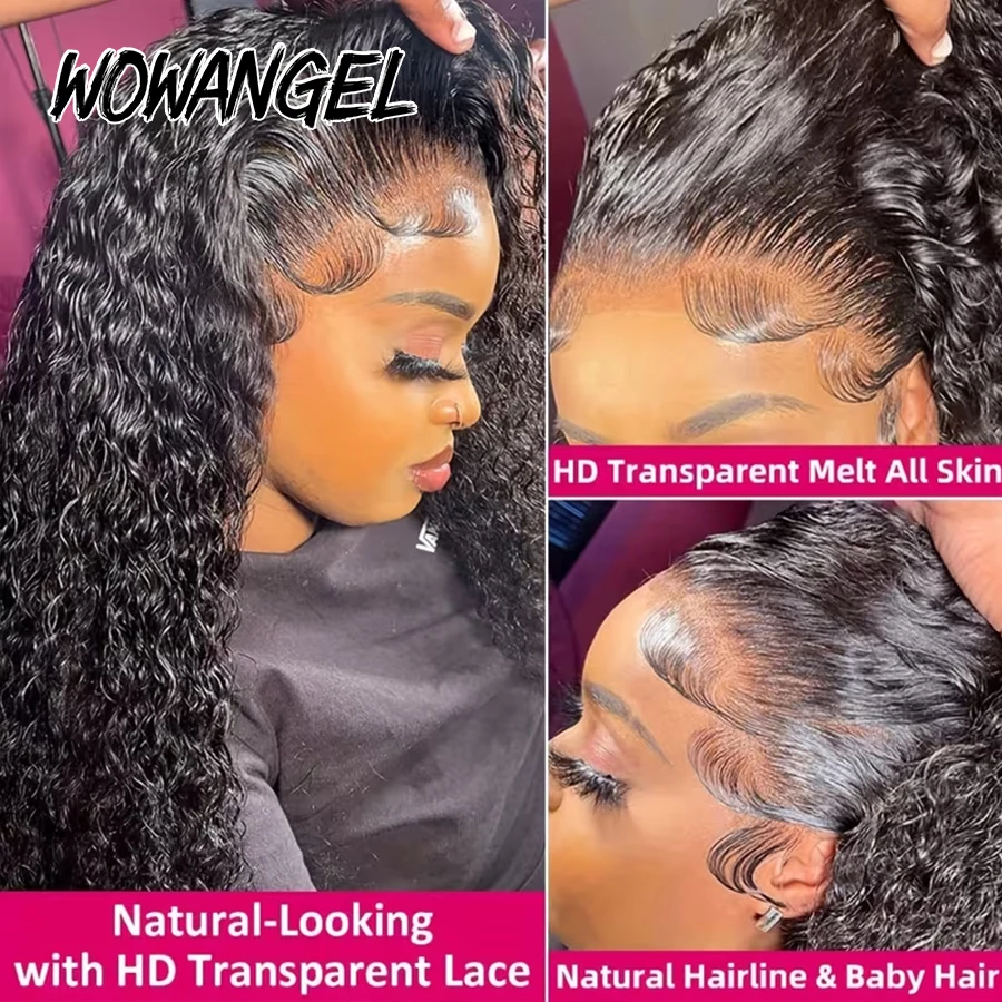 WOWANGEL 250 Density Curly Wigs 13x6 HD Lace Frontal Wig 100% Human Hair Pre Plucked Water Wave Wigs For Women Brazilian Hair view 3
