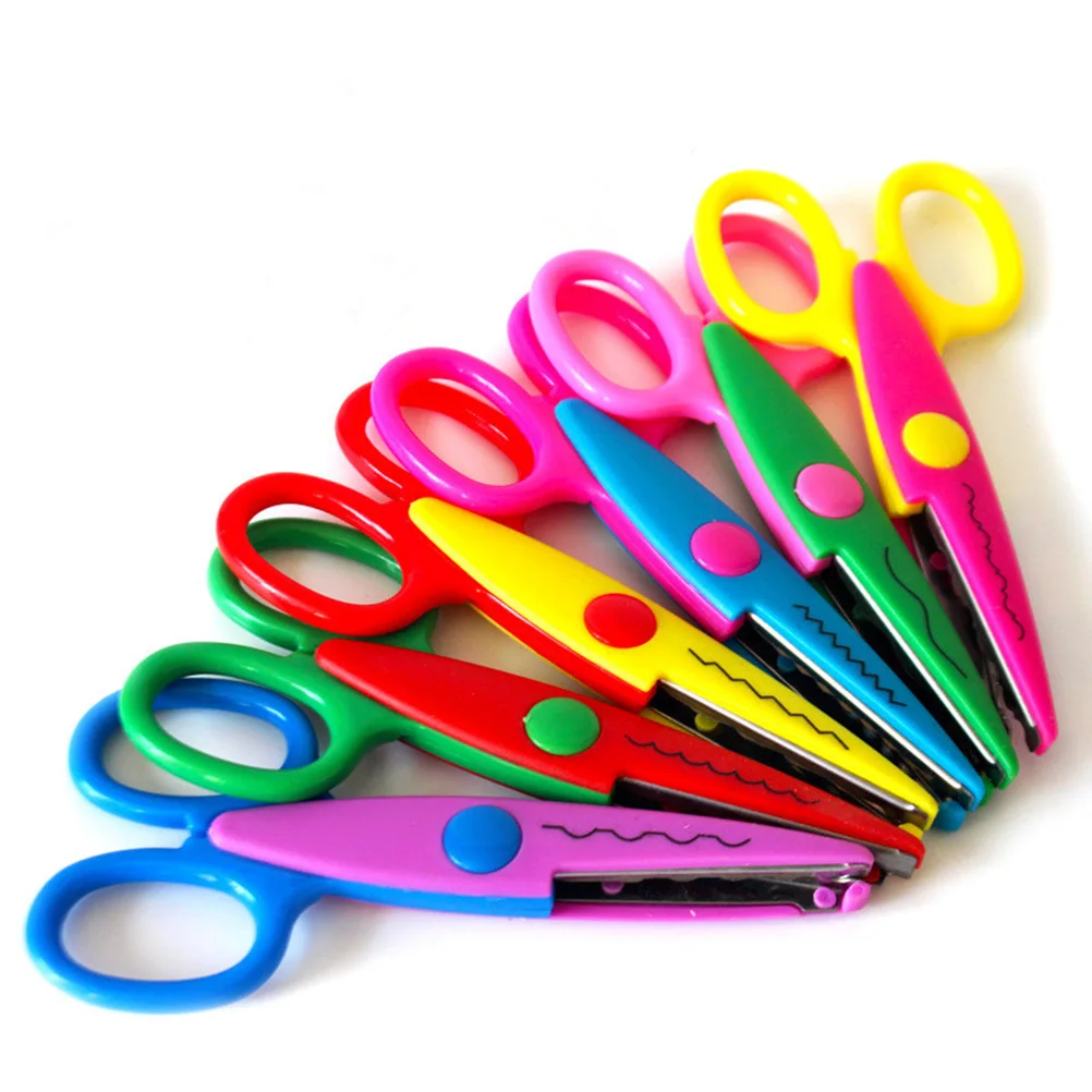 6 قطعة مجموعة مقصات آمنة البلاستيك الصغيرة حواف قطع الورق الحرفية سجل القصاصات لتقوم بها بنفسك أداة فنية لمقص ل #2